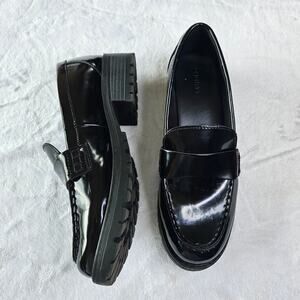 Old Navy Black Shiny Dark Academia Chunky Heel Loafers Size 9 BlackJack